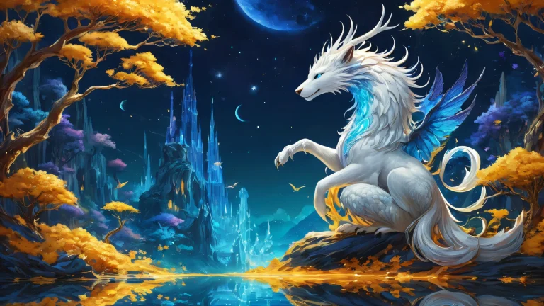 Centered fantasy creatures on a pure void background for desktop/PC use, with extreme depth of field and immersive experience.