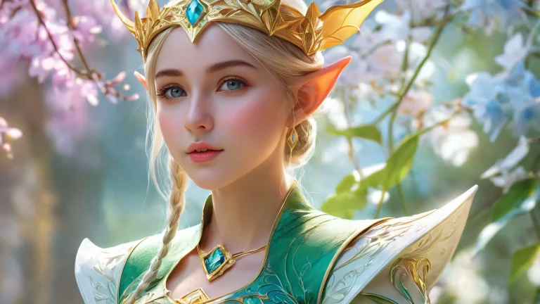 Hermosa escena de fantasía de escritorio con Elf Girl y un vasto vacío puro para PC o escritorio