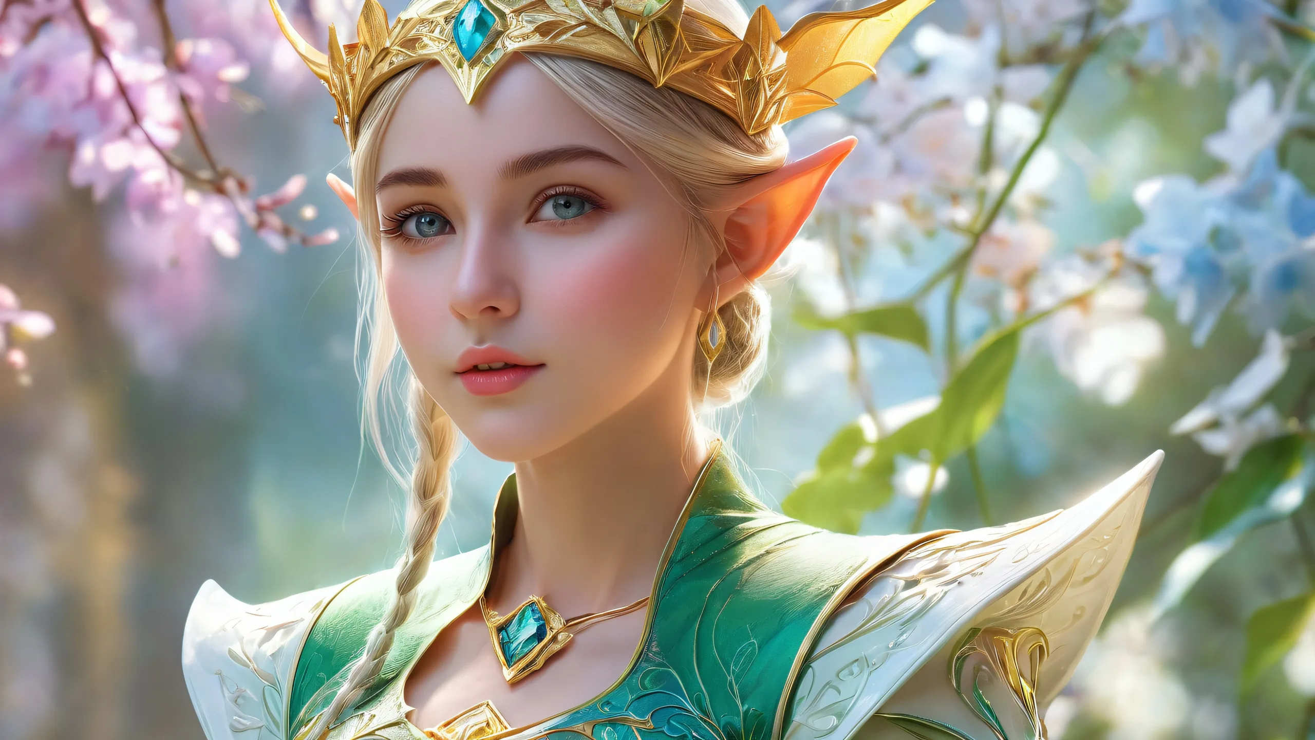 Impresionante fondo de pantalla de Ethereal Realms of Wondern Elf Girl y un vasto vacío puro para PC o escritorio Beautiful fantasy desktop scene with Elf Girl and a vast pure void for PC or Desktop