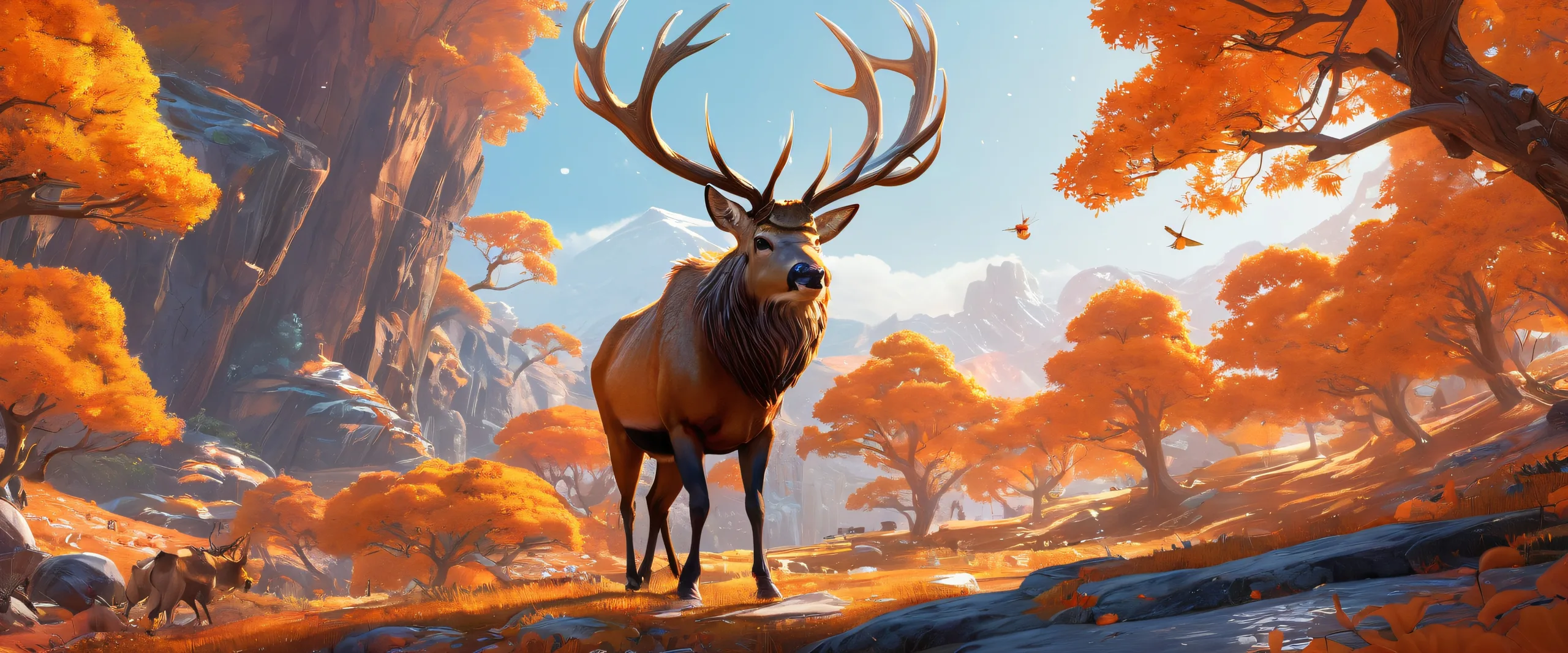 Ultra HD Ethereal Realms Unleashed Wallpaper Award-winning digital art featuring video game characters against a pure void background with antlers and ethereal lighting, perfect for desktop/pc use.