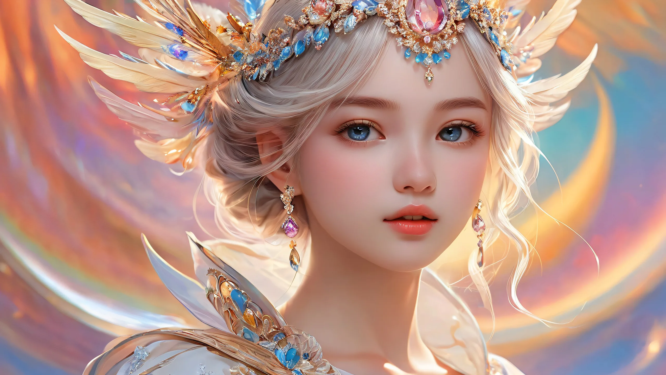 Girl in a pure void with subtle gradient and ethereal lighting for desktop/pc use.