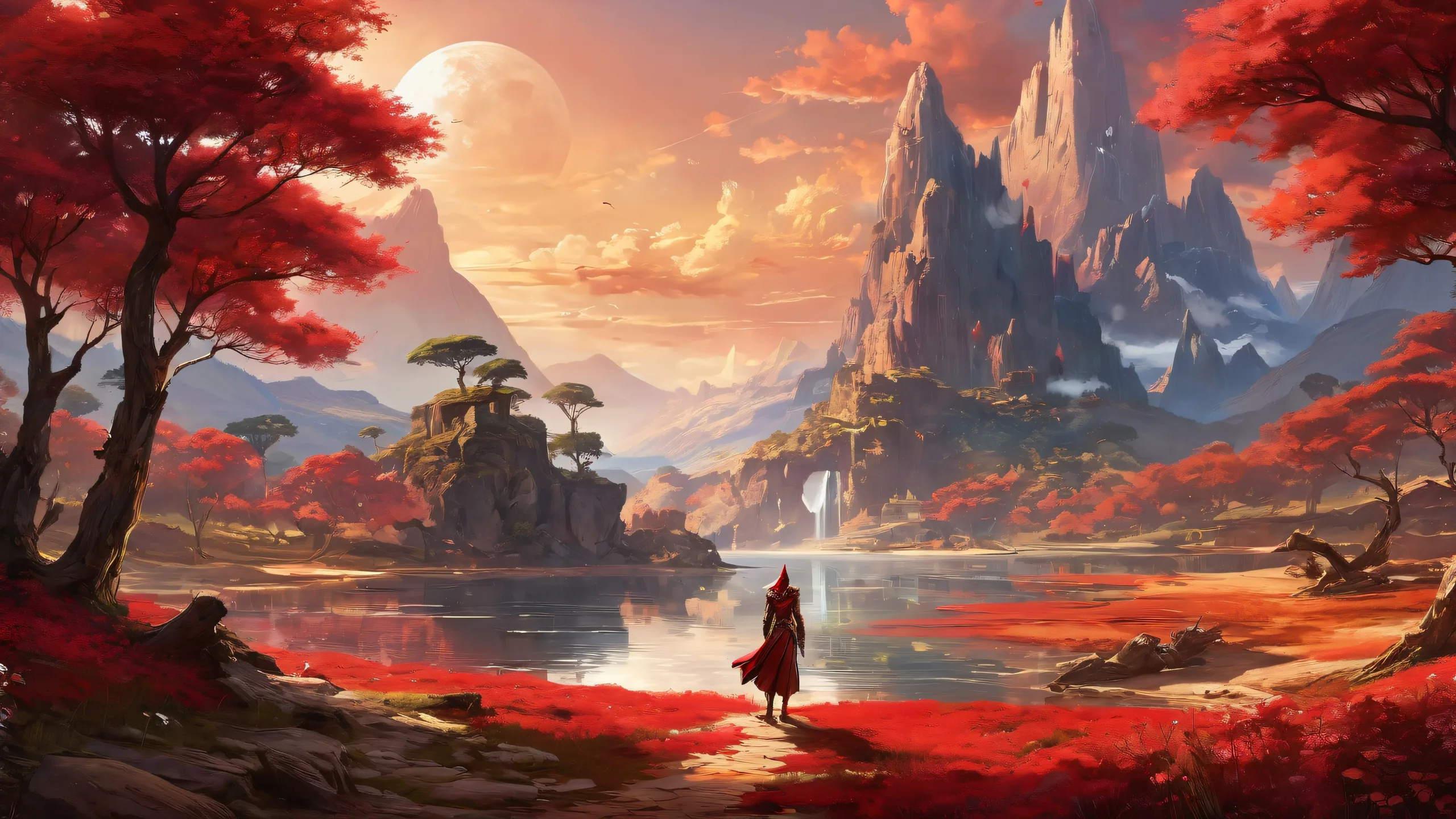 Breathtaking desktop wallpaper featuring video game characters in a vast pure void with extreme depth of field, perfect for desktop/pc use.