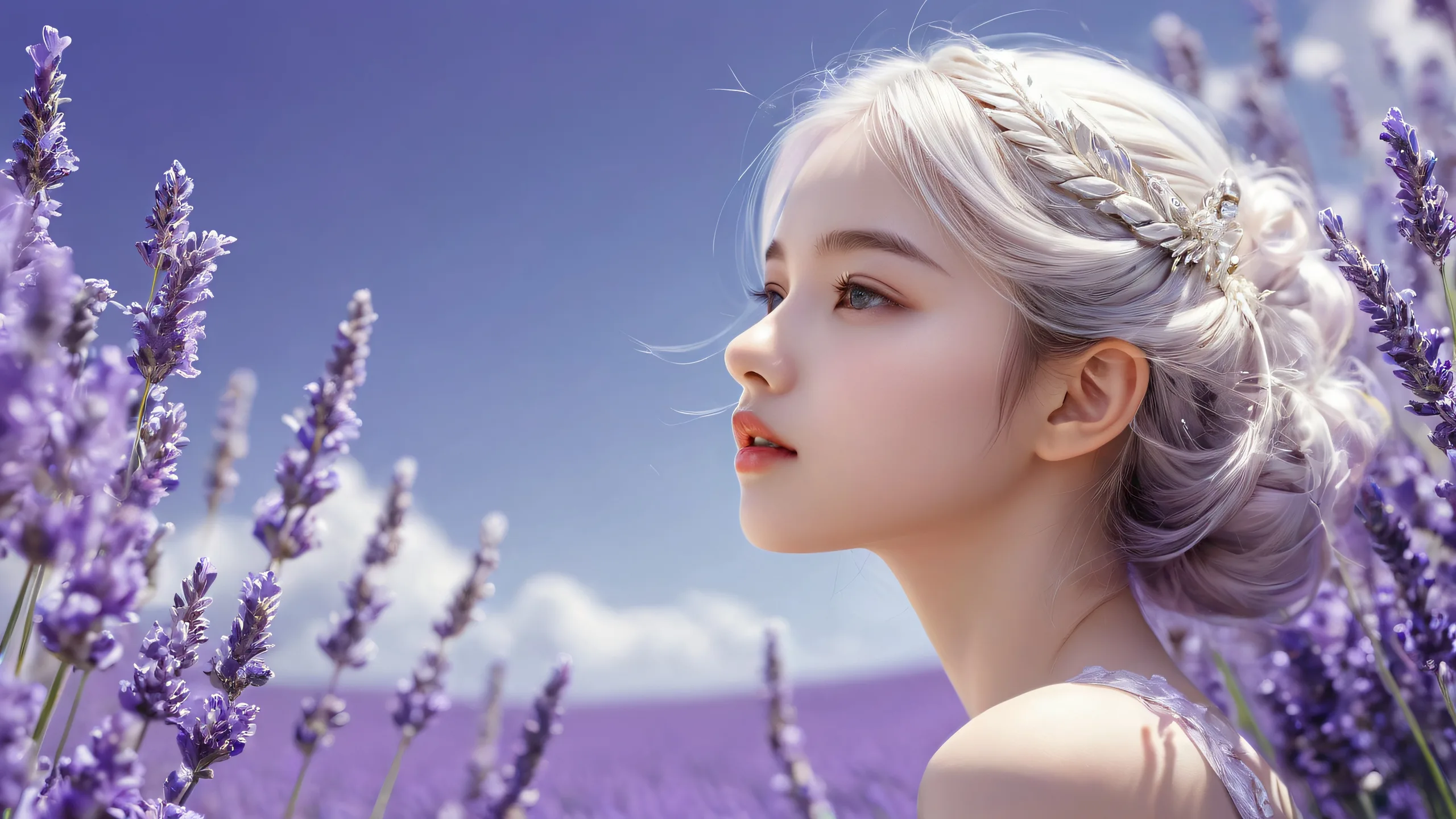 A breathtaking fantasy desktop scene of a girl amidst an ethereal void, perfect for PC or Desktop background.