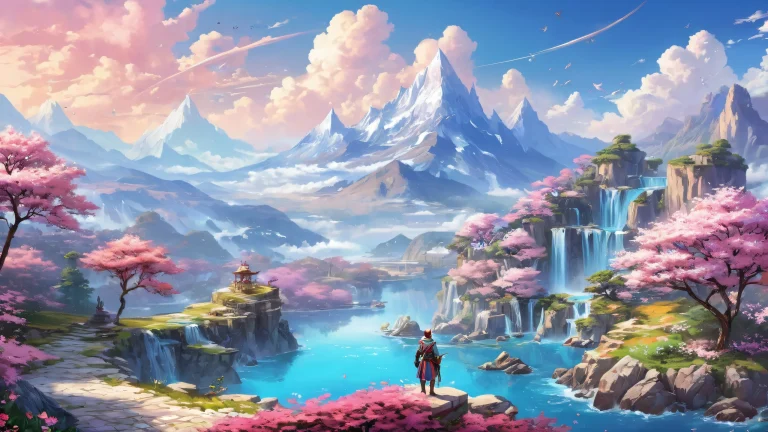 Breathtaking desktop scene of video game characters against a pure void background, suitable for Desktop/PC display.