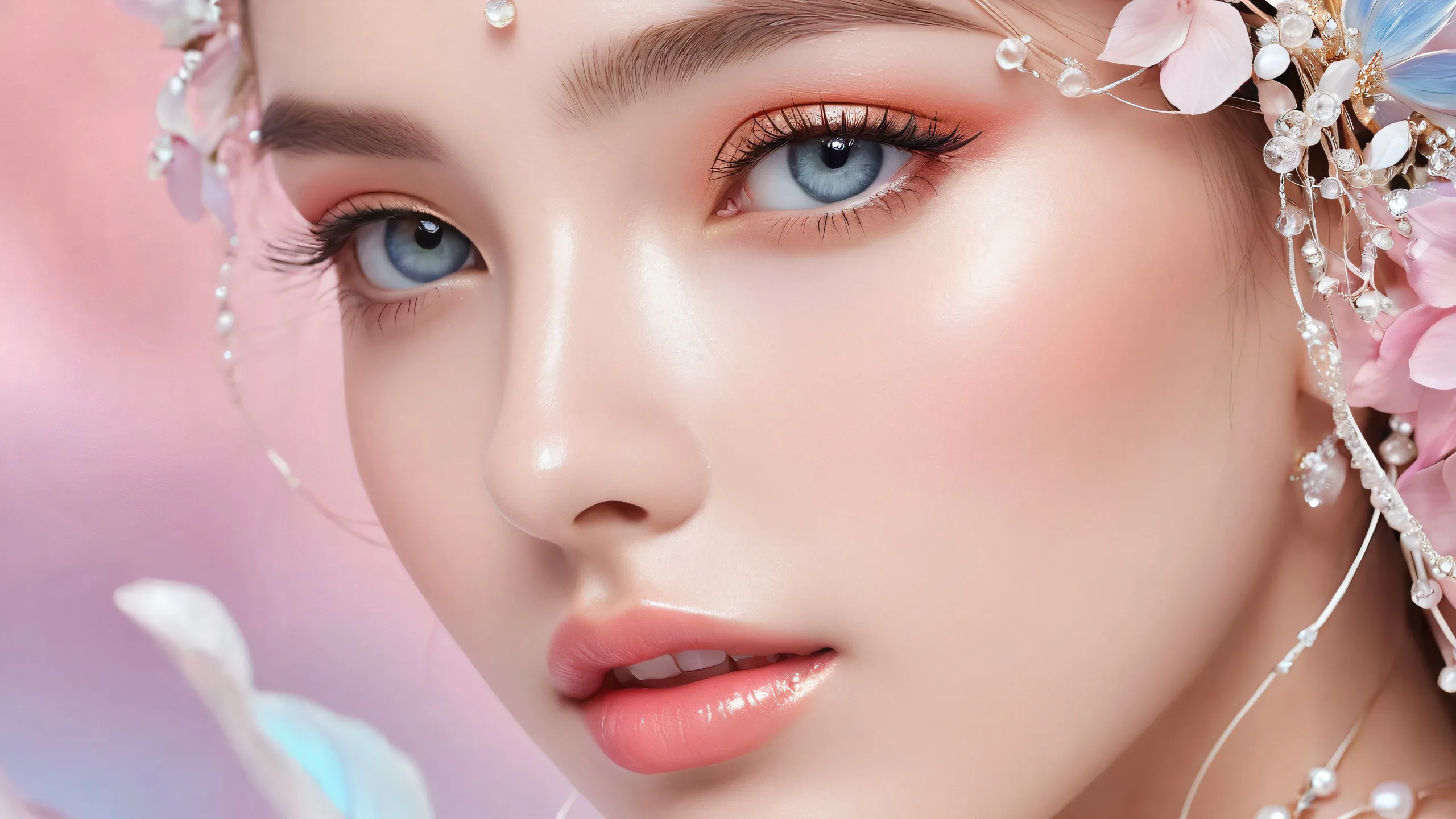 Stunning desktop wallpaper of a beautiful face set against a vast pure void with ethereal lighting and radiant colors, perfect for your PC or Desktop.