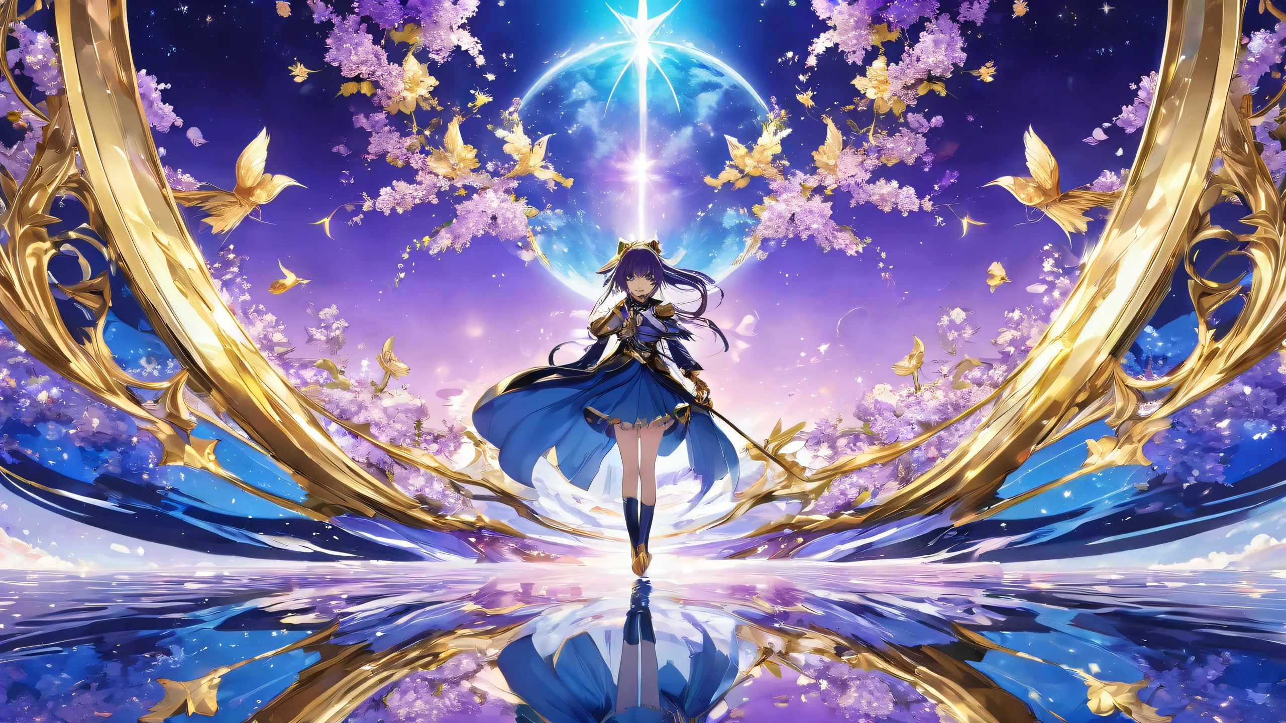 Anime characters centered in a vast pure void with radiant lighting for Desktop/PC