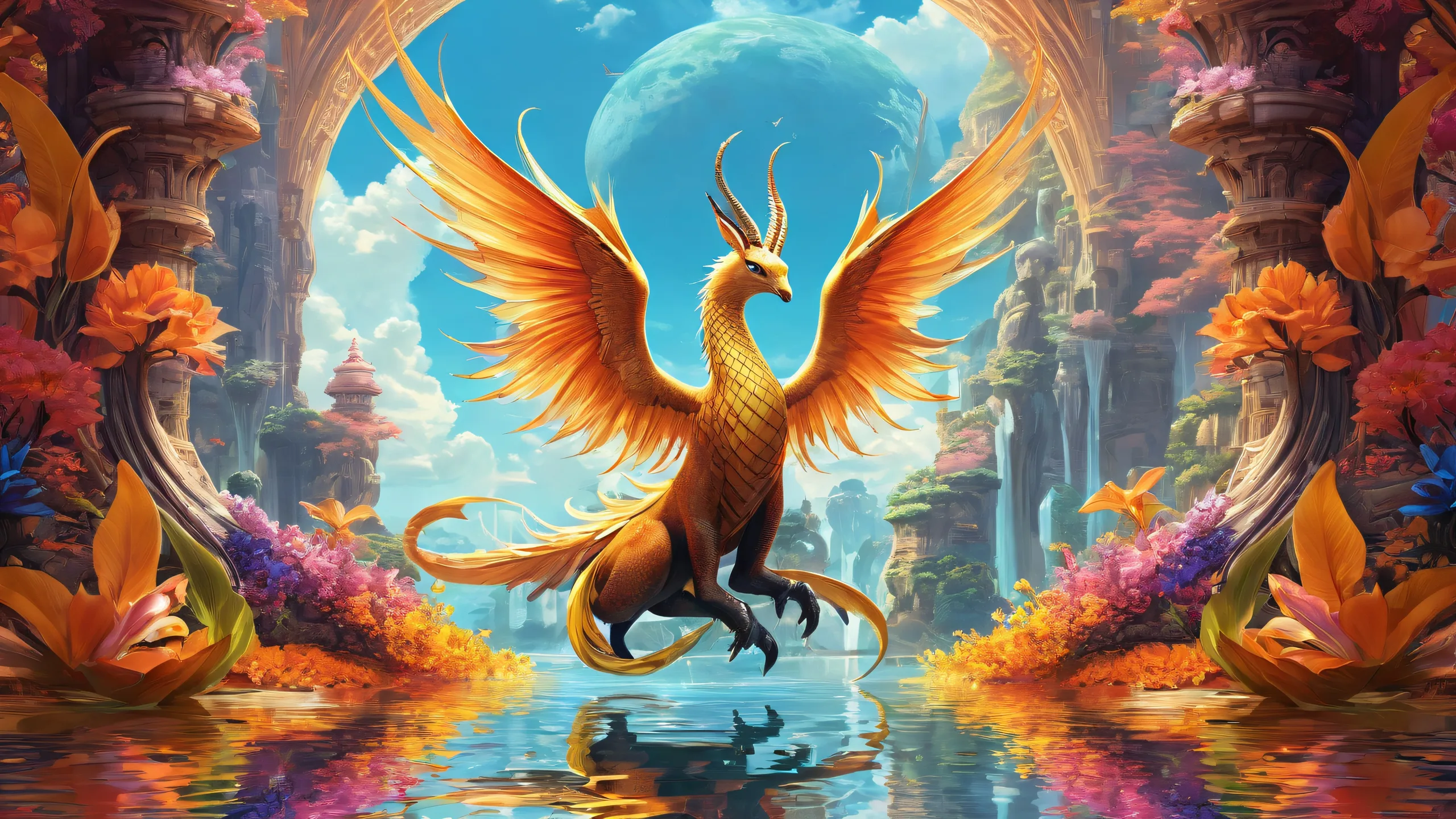 Fantasy creatures centered against a vast, pure void, perfect for your Desktop/PC.