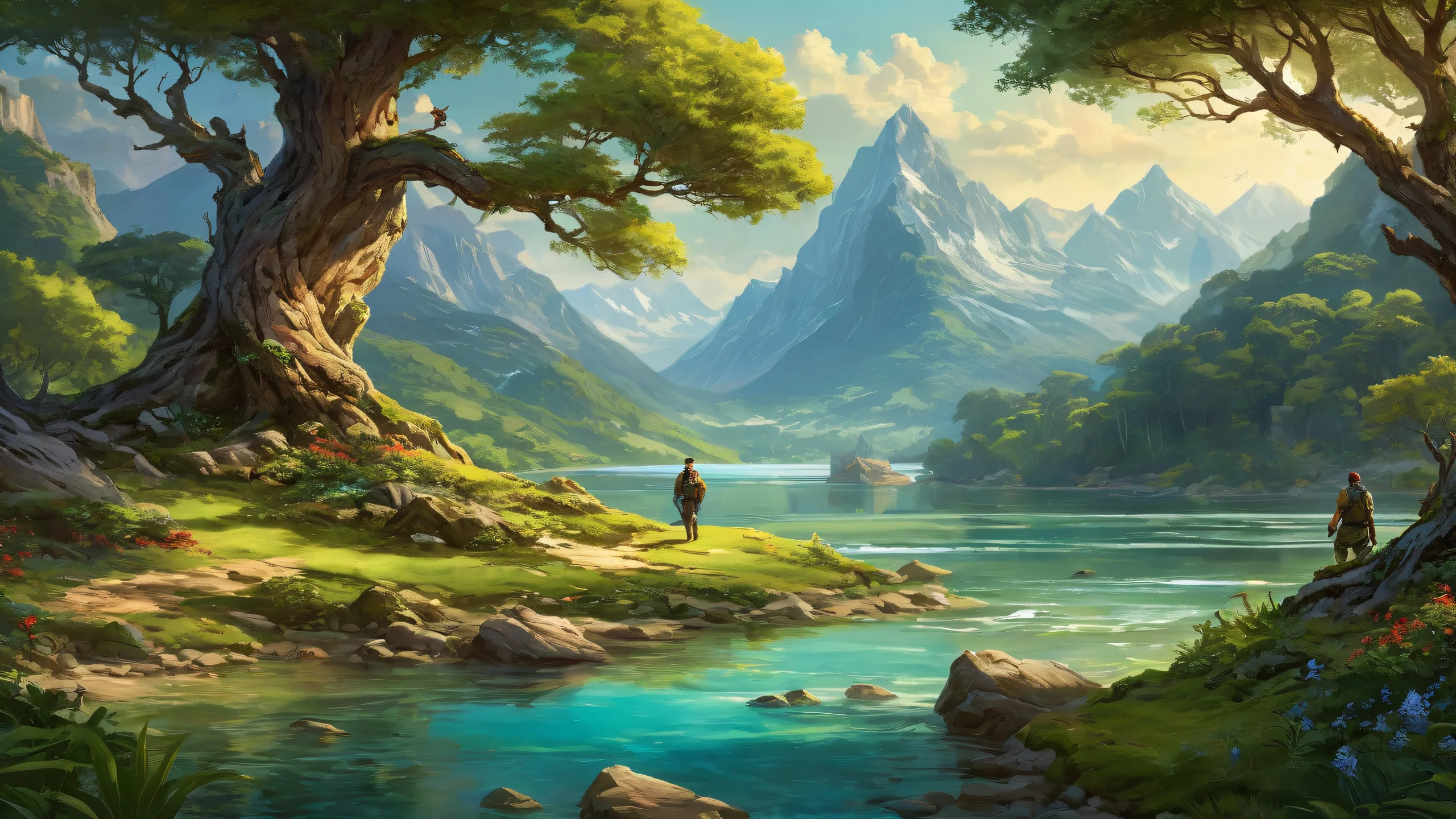 A breathtaking desktop wallpaper of Men Outdoors, set against a perfectly clean vast pure void with extreme depth of field, allowing for a sense of scale and grandeur on Desktop/PC.