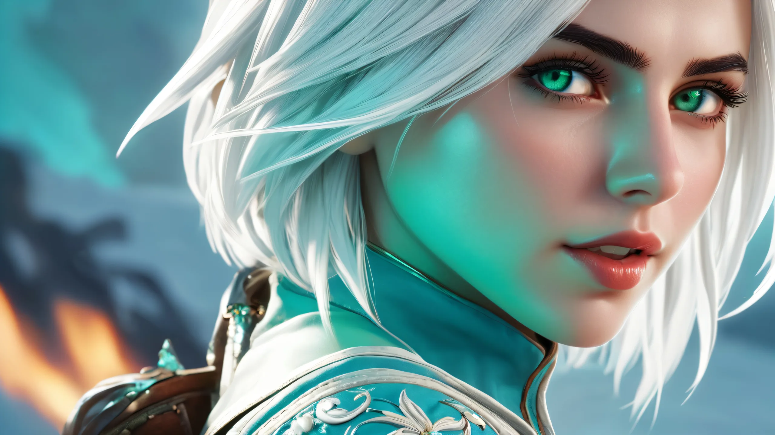 A stunning desktop image of Ciri in a vast pure void with ethereal lighting and brilliant colors for PC/Deskop use.