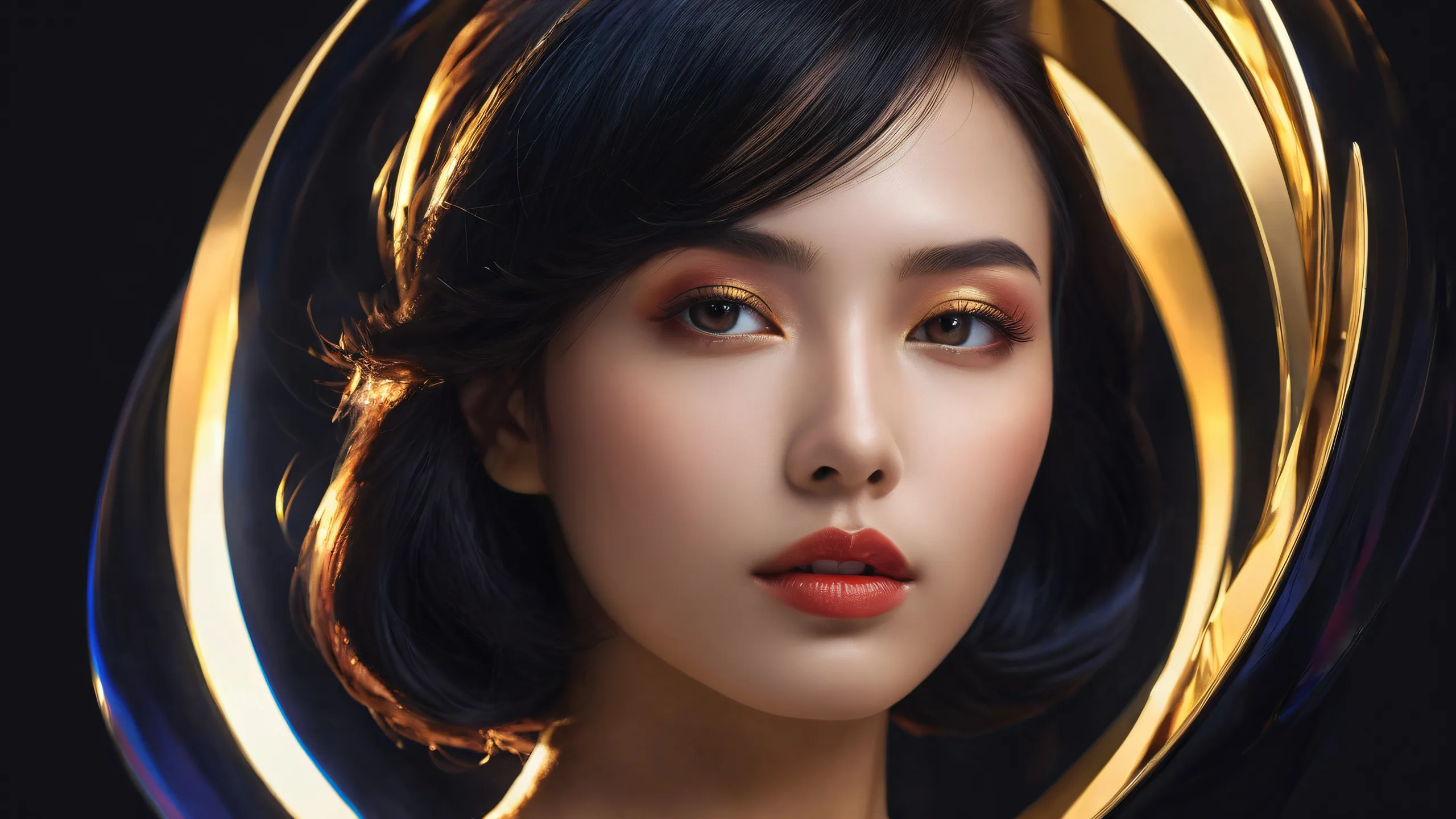 A breathtaking portrait of a woman set against a vast, pure void with extreme depth of field and deep shadows, perfect for your desktop or PC.