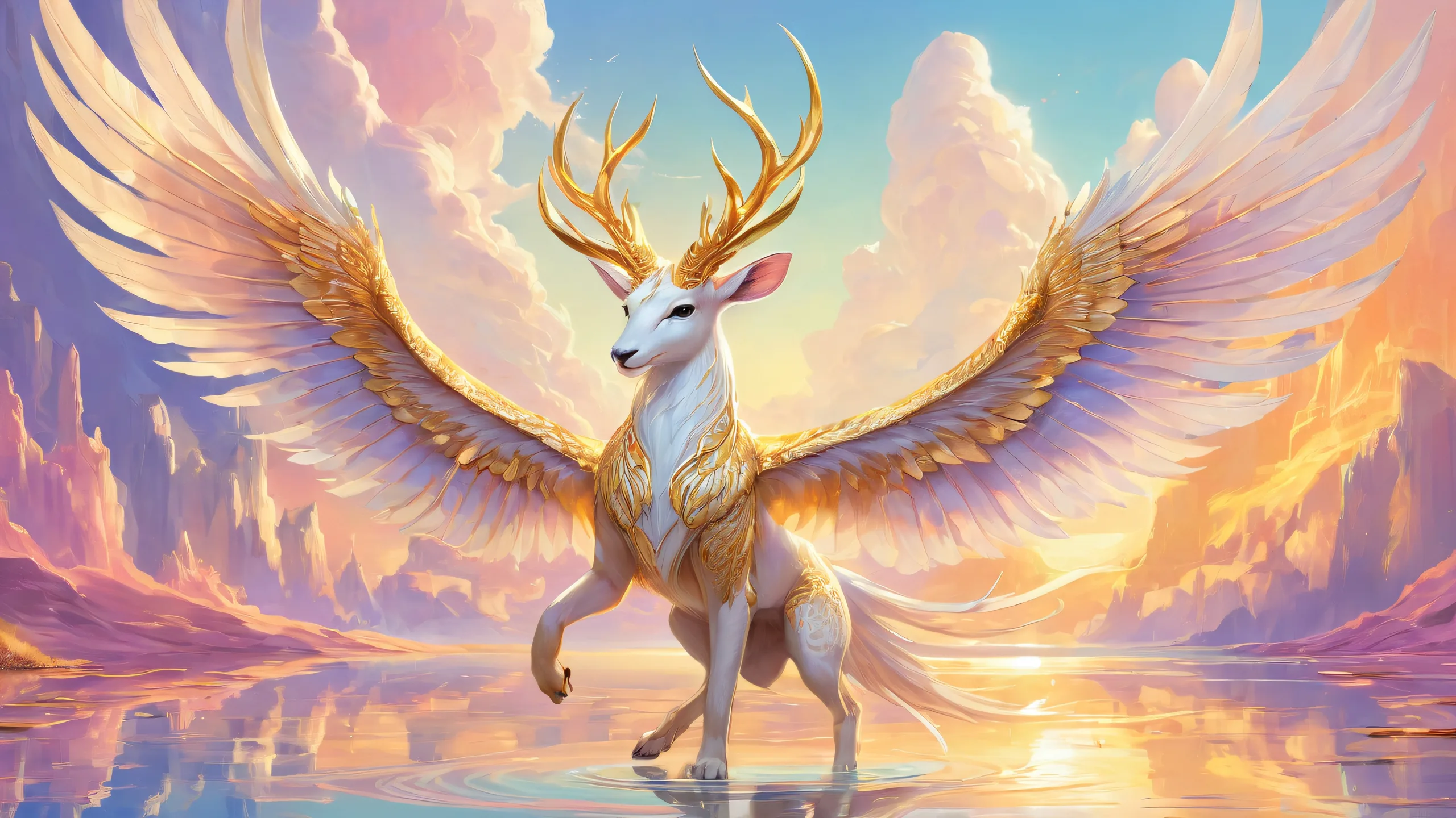 A majestic desktop scene of fantasy creatures against a pure void background, ideal for PC or Desktop use.