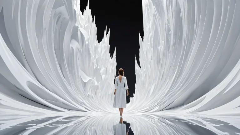 A beautiful desktop wallpaper featuring a centered figure amidst a vast, pure void with extreme depth of field, perfect for your PC or Desktop.