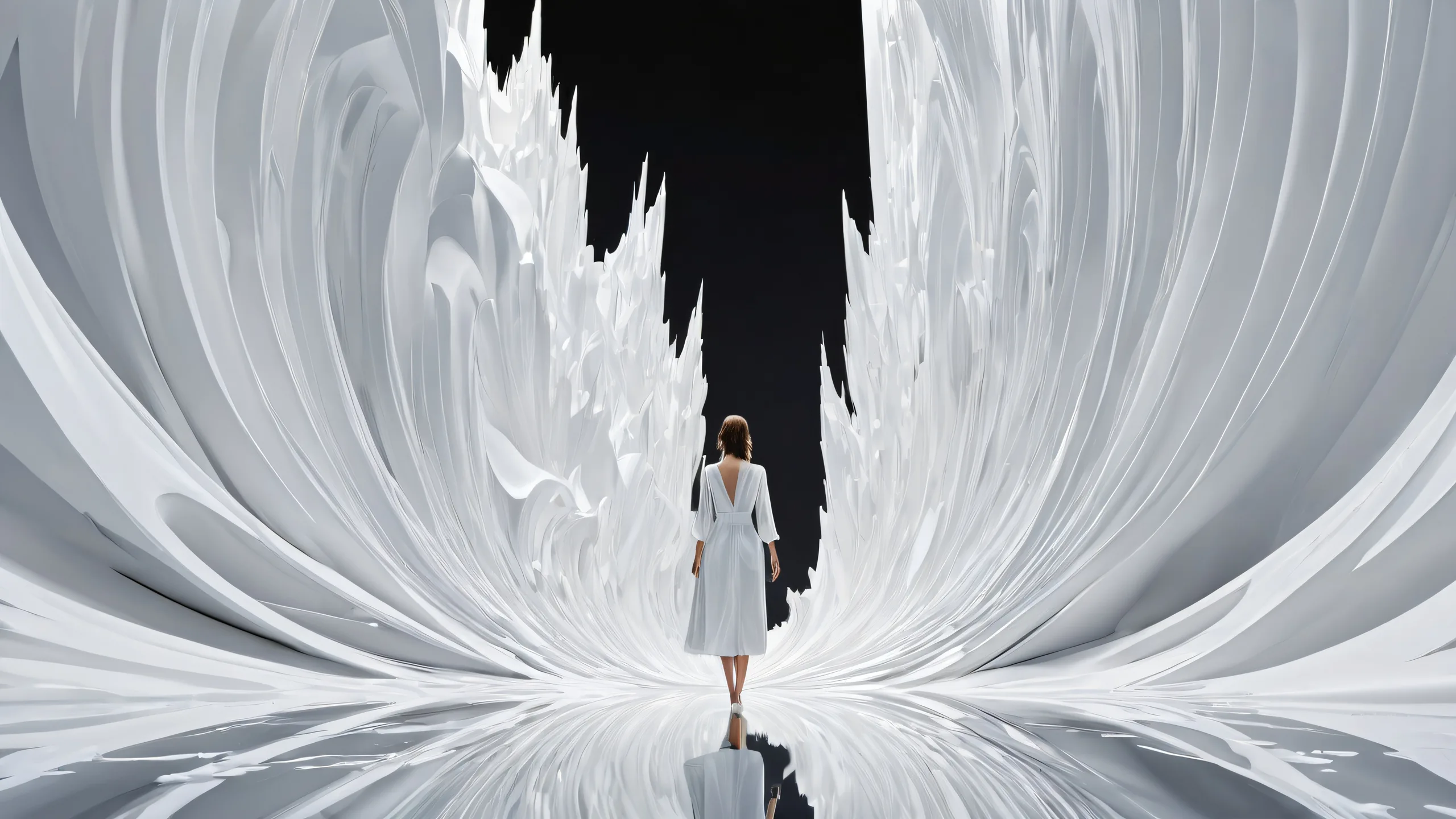 A beautiful desktop wallpaper featuring a centered figure amidst a vast, pure void with extreme depth of field, perfect for your PC or Desktop.