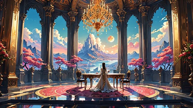 A breathtaking desktop scene of a K-Pop Idol in a Decayed Renaissance setting with a vast pure void on a Desktop/PC.