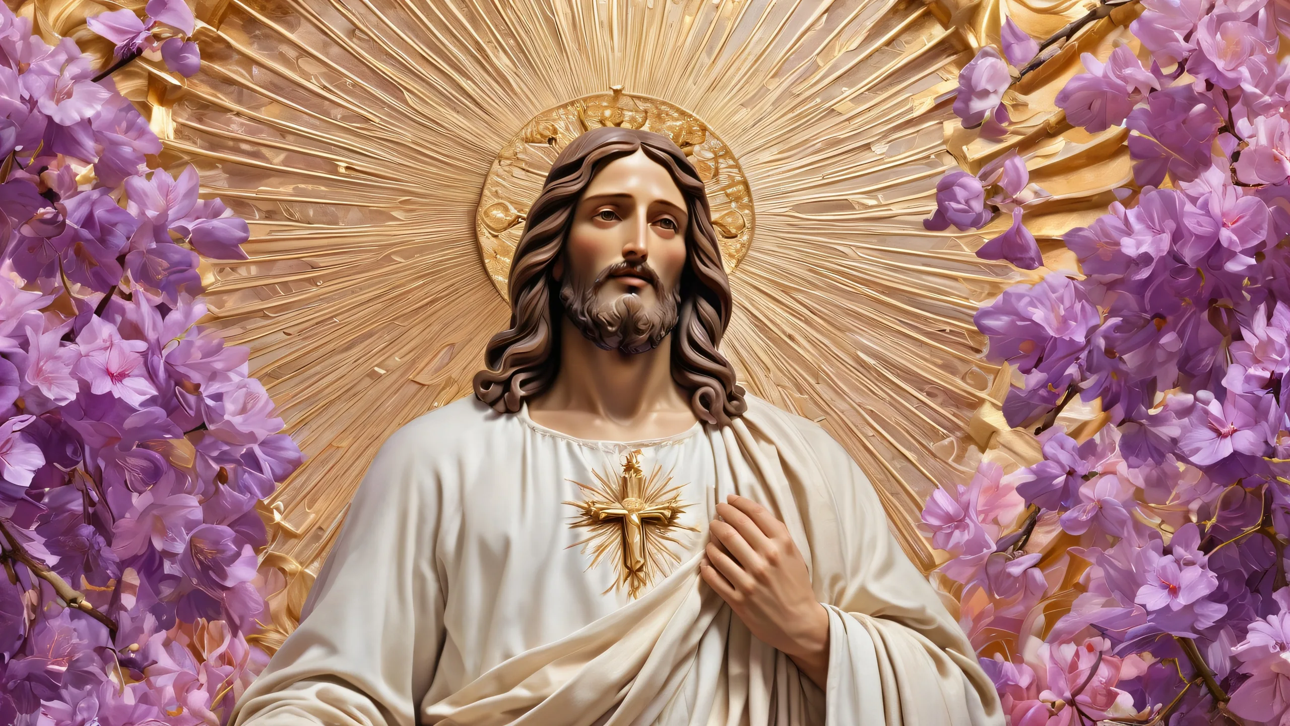 A divine desktop scene of Jesus set against a vast pure void with Renaissance-inspired illustration and anime twist for a stunning visual impact on Desktop/PC.