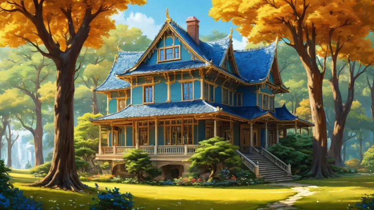 A serene desktop image of a house nestled among trees for visually impaired users. Perfect for desktop/PC use.