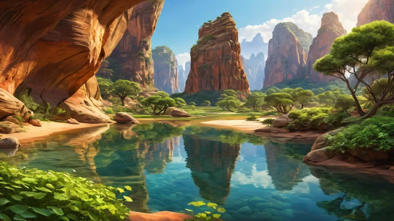 A stunning desktop wallpaper of a rock formation with deep depth of field and radiant lighting, perfect for your PC or Desktop.