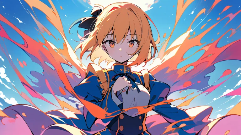 A beautiful anime girl holding a saber, looking directly at the viewer on a perfectly clean vast pure void with shallow depth of field, suitable for desktop use. Desktop/PC.