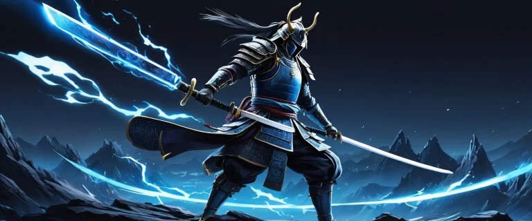 A dramatic desktop image of a samurai standing in a vast, pure void against a black background, perfect for desktop/pc use.