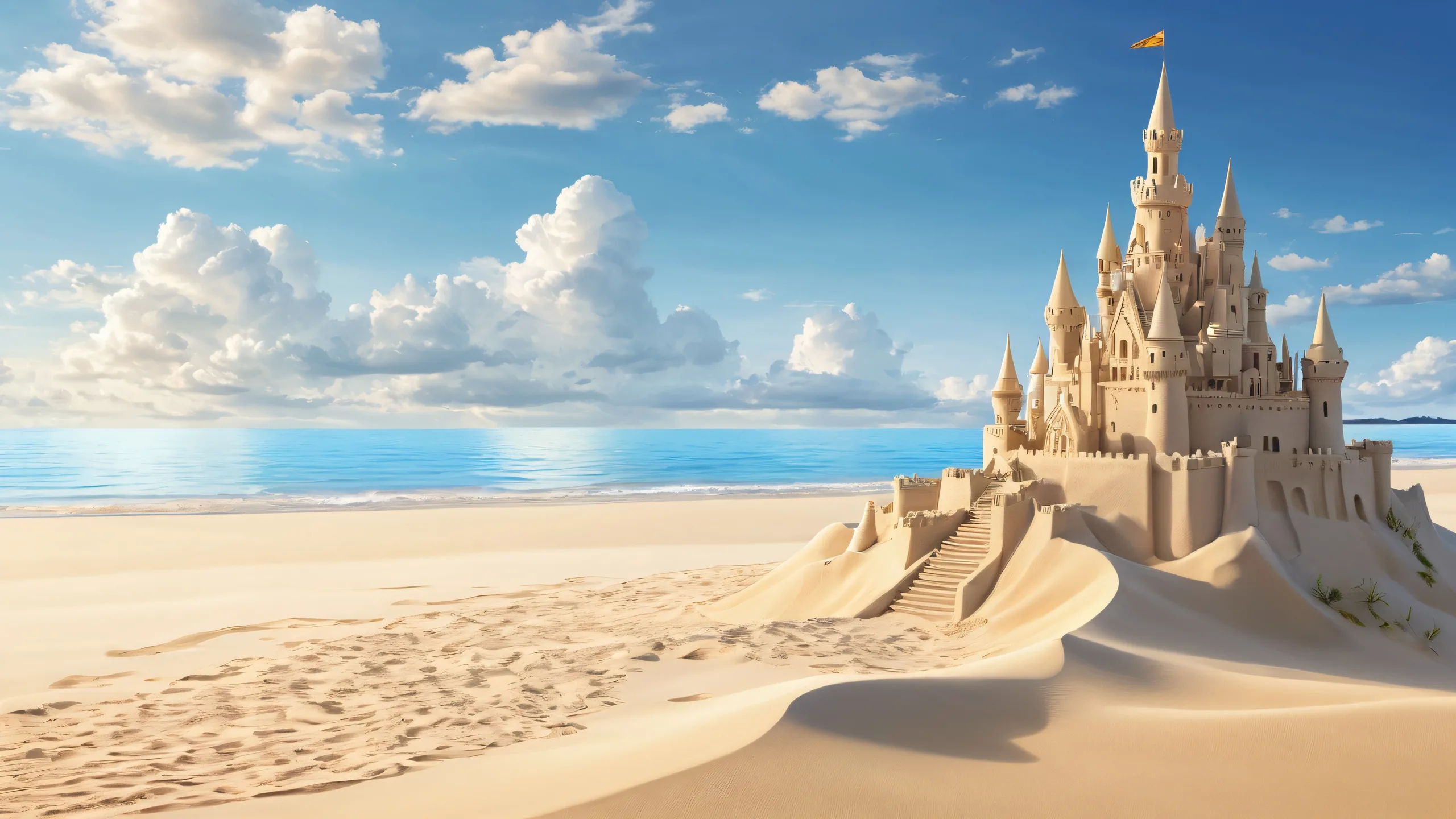 Breathtaking desktop wallpaper of a majestic sand castle against a vast, pure void. Perfect for a PC or Desktop.