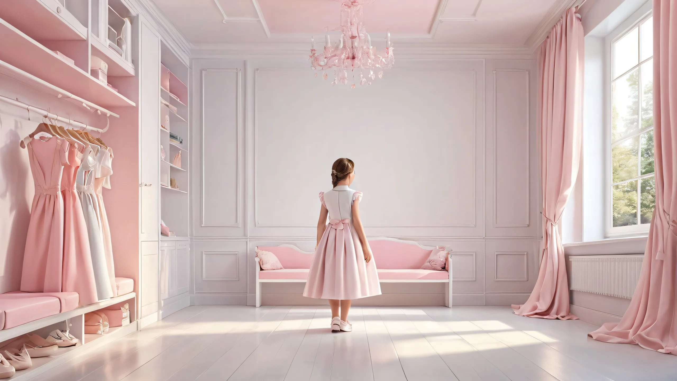 A beautiful school-themed desktop wallpaper featuring a dress in a vast pure void with subtle hints of a school background, perfect for your Desktop/PC.