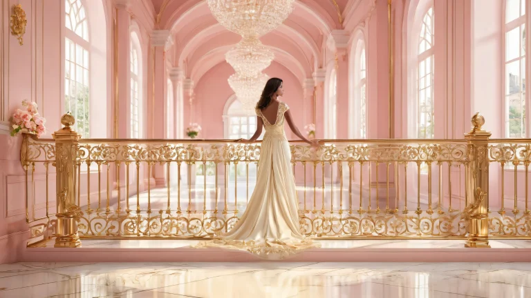 A stunning desktop wallpaper featuring a woman surrounded by a vast, pure void with an iron railing in the background. Perfect for your Desktop/PC.