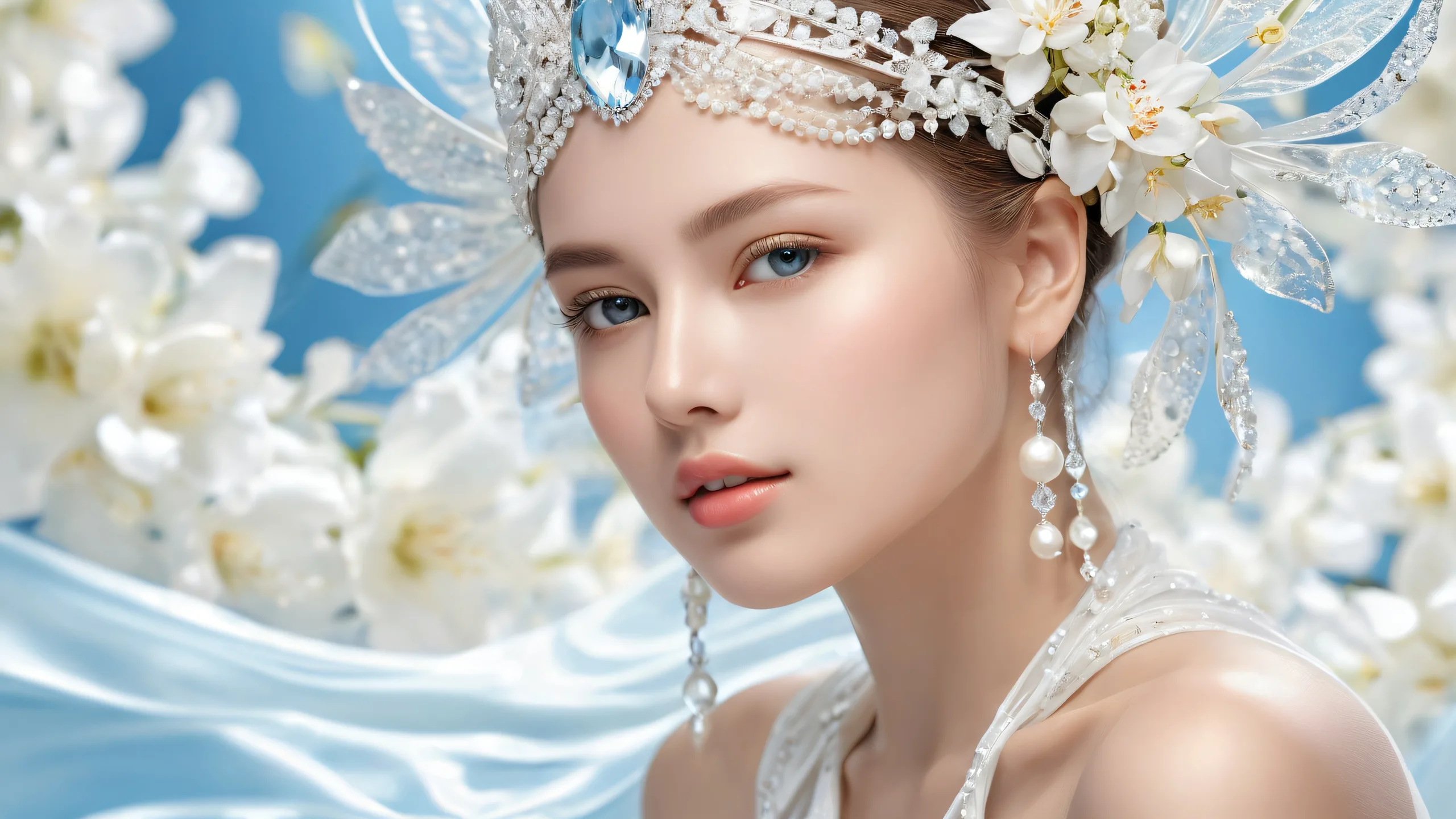 A breathtaking desktop image of a woman set against a vast, pure void with extreme depth of field, suitable for Desktop/PC use.