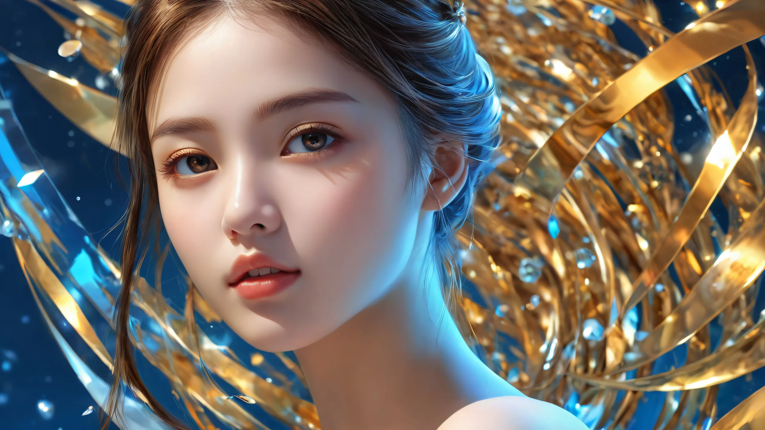 Girl in a pure void desktop scene with extreme depth of field, perfect for your PC or laptop.