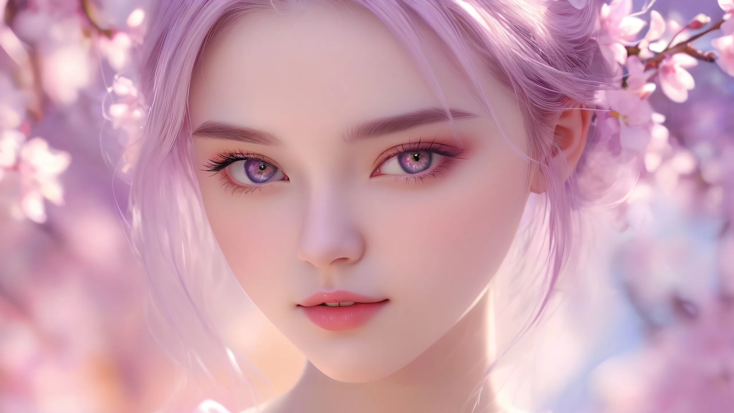 A serene desktop scene featuring a girl surrounded by a vast pure void with exquisite ethereal lighting and radiant colors for a perfect desktop/pc background.