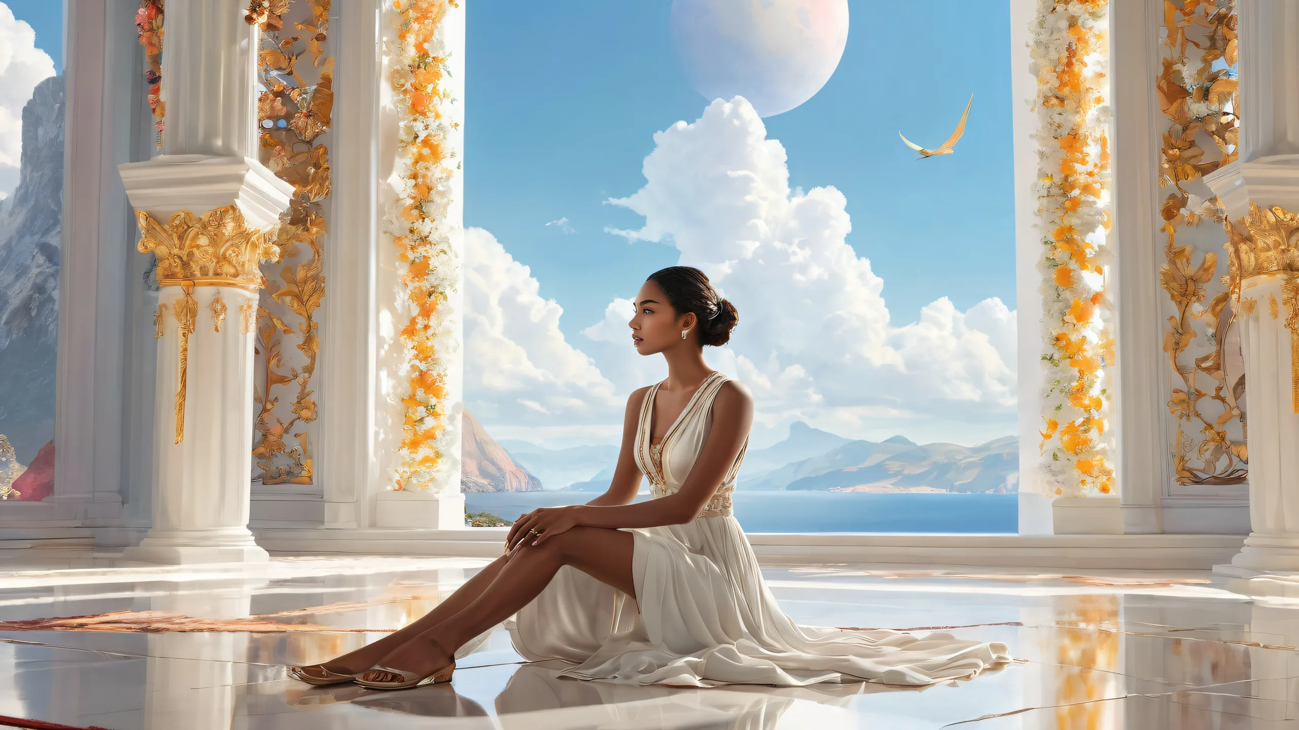 Women Sitting in a Pristine Void, Desktop/PC Background