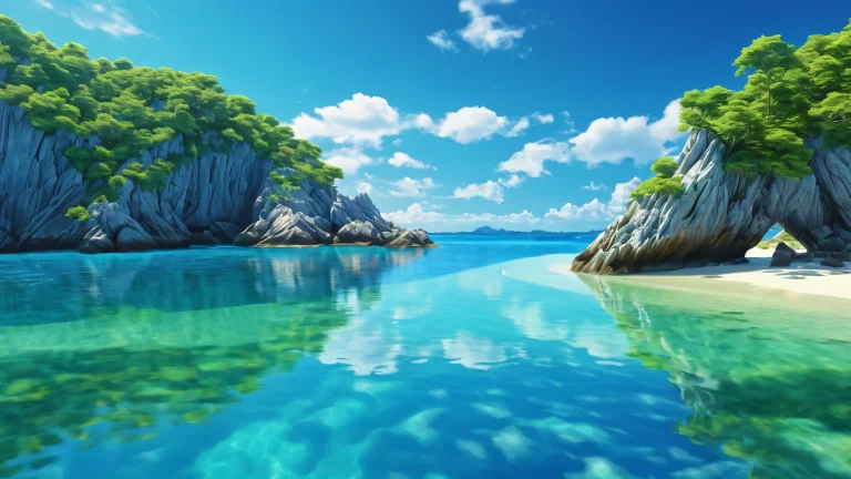 A serene and peaceful desktop wallpaper featuring a breathtaking shore scene with ethereal lighting for Desktop/PC.