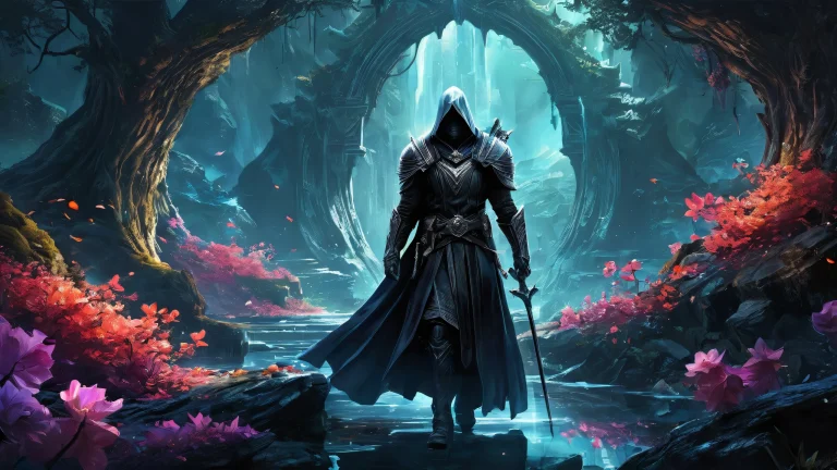 A dark fantasy-inspired desktop scene with Heroes set against a pure void, perfect for a Desktop/PC.