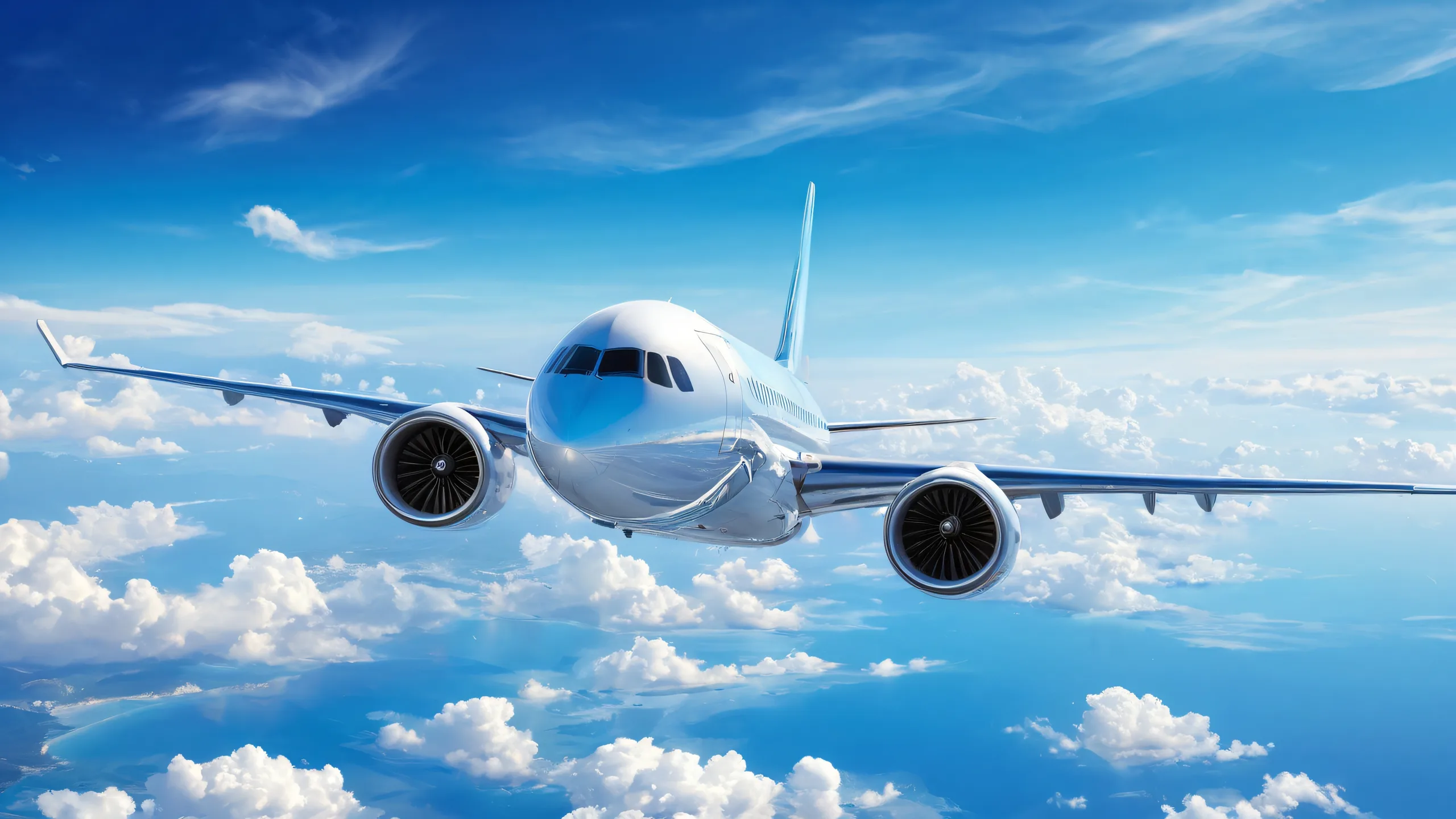 A desktop wallpaper featuring aircraft soaring above a vast pure void with summer scenery in the distance, suitable for PC or Desktop use.