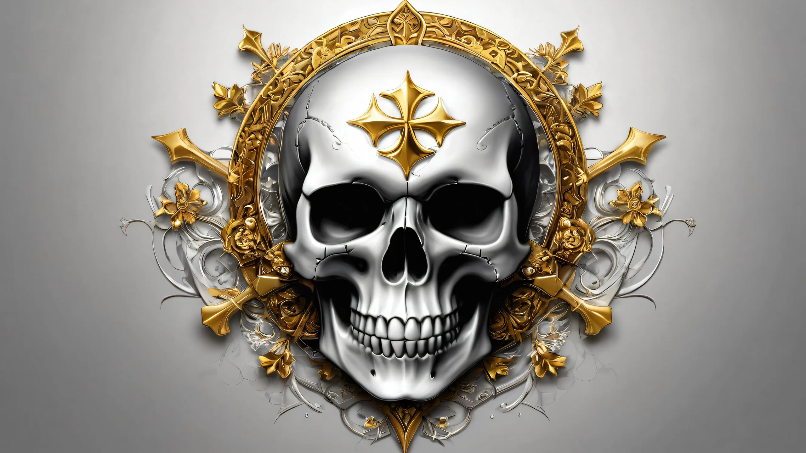 A stunning desktop background featuring a skull with symbols and a band logo set against a vast, pure void. Perfect for Desktop/PC use.