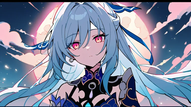 A young woman sits alone in a vast, pure void, gazing directly at the viewer with an air of serenity. Perfectly clean and tidy, her desktop or PC surrounds her.