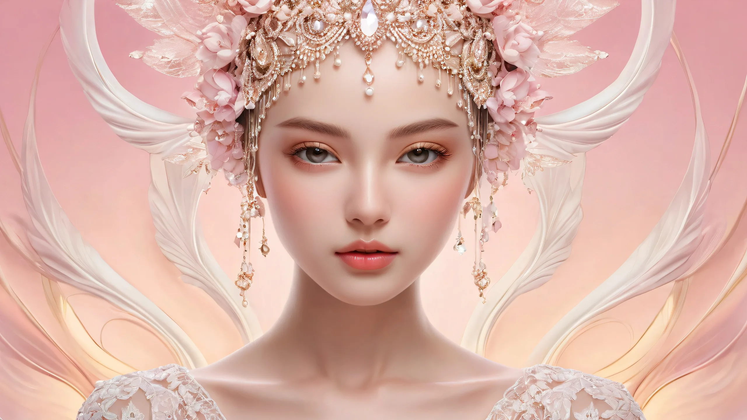 Ethereal Solace Aesthetic PC Wallpaper Beautiful illustration of a subject in isolation on a pure void desktop background suitable for PC or Desktop use.