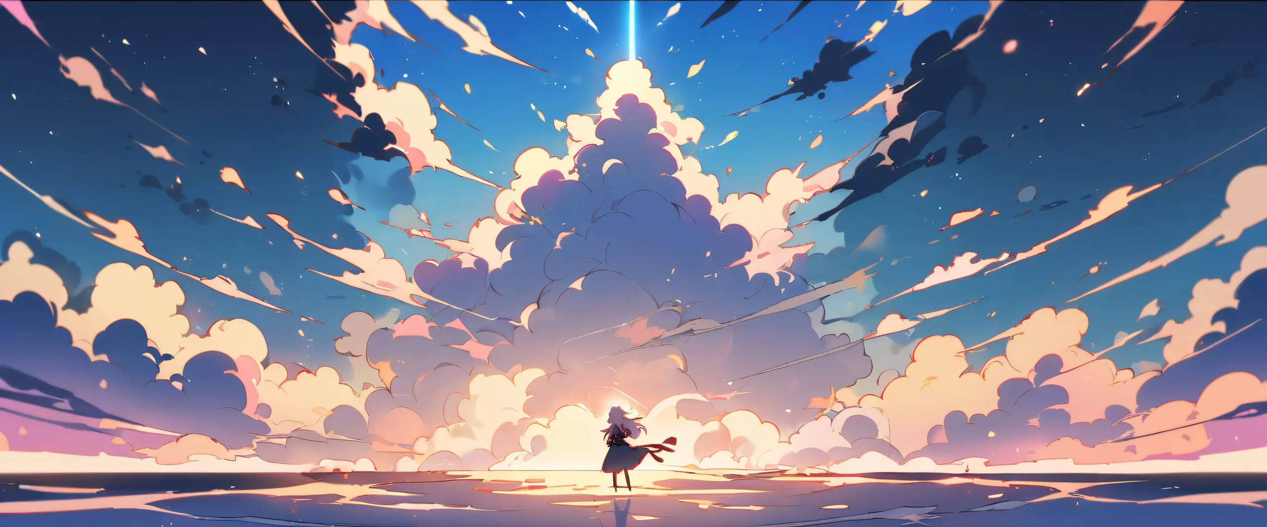 A serene anime girl stands alone amidst a vast, pure void, looking directly at the viewer. Perfectly clean and bright.