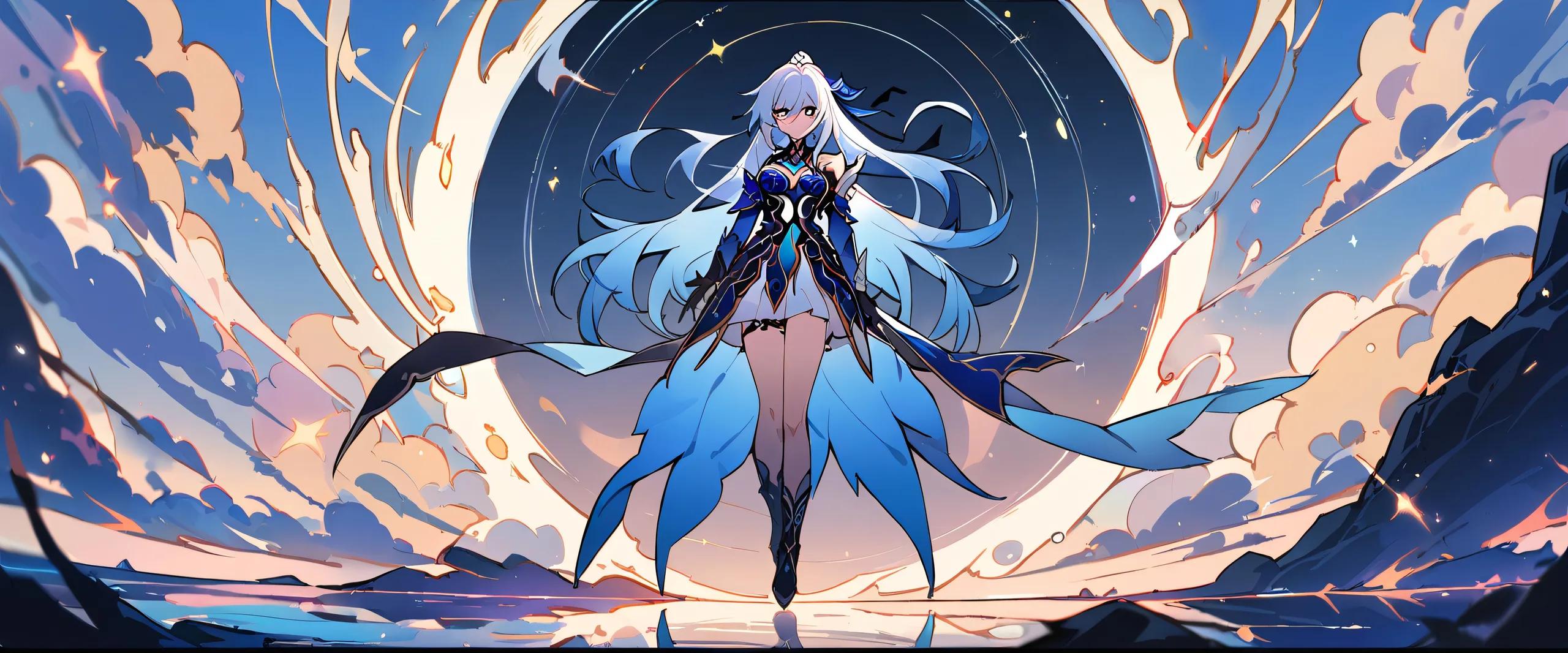 A girl from Honkai Star Rail, looking directly at the viewer on a perfectly clean vast pure void, with extreme depth of field and bright, airy, ethereal lighting.