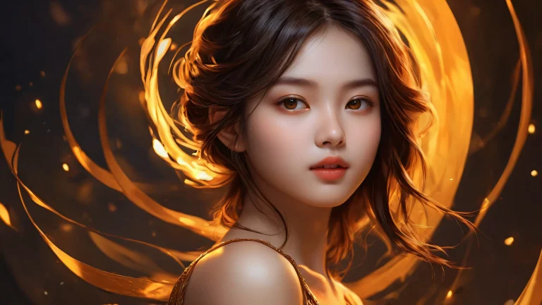 Girl standing in a vast pure void with dark tones and ethereal lighting for desktop/pc