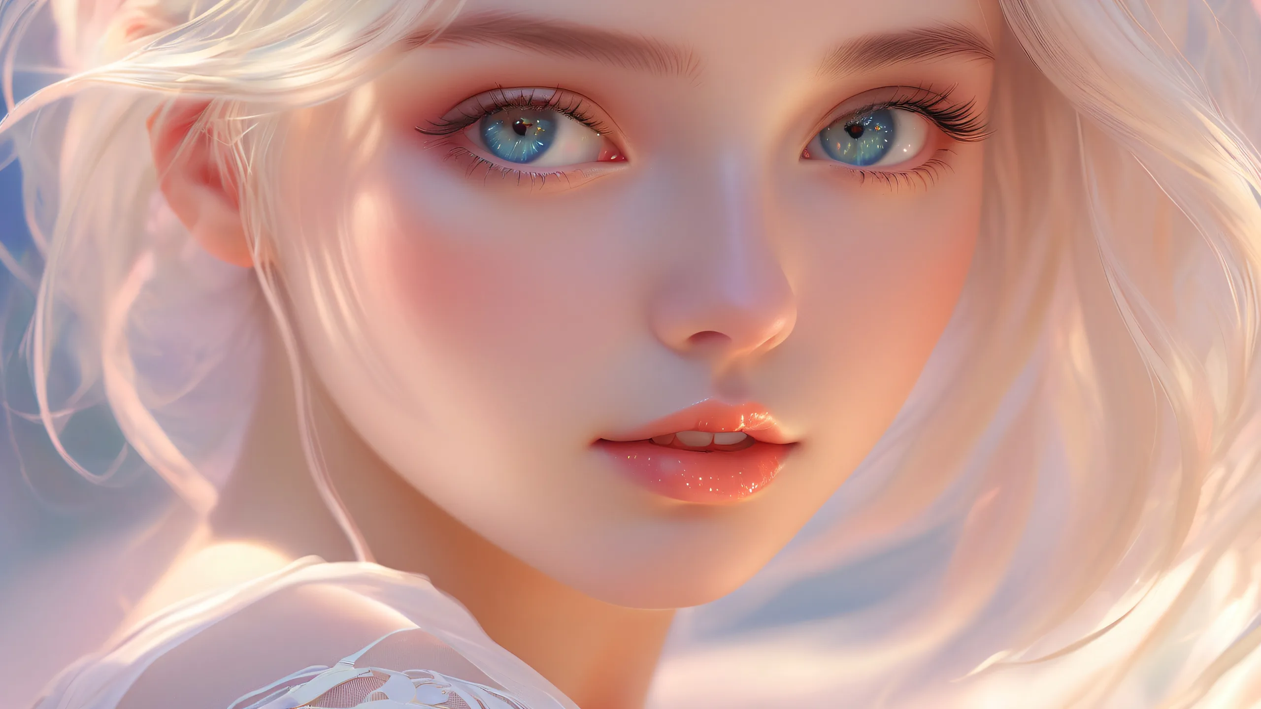 A serene portrait of a girl in a vast, pure void, creating a sense of intimacy and isolation for desktop/pc users.