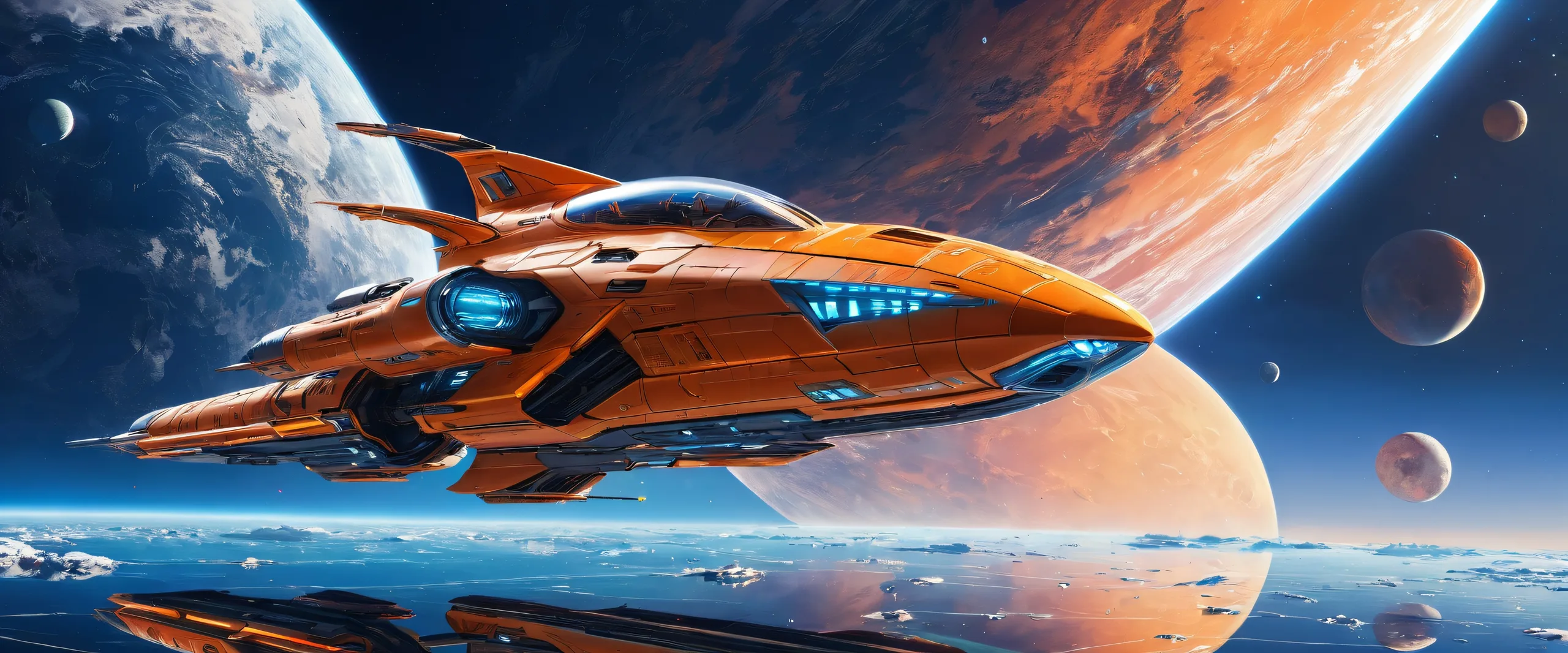 A futuristic spaceship in a vast pure void with ethereal lighting and stunning visual impact for Desktop/PC