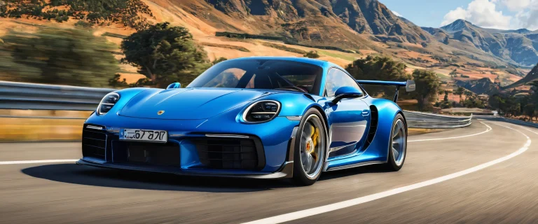 Breathtaking Porsche desktop wallpaper for PC and Desktop/PC featuring award-winning digital art with deep blue, metallic silver, and bright red colors.