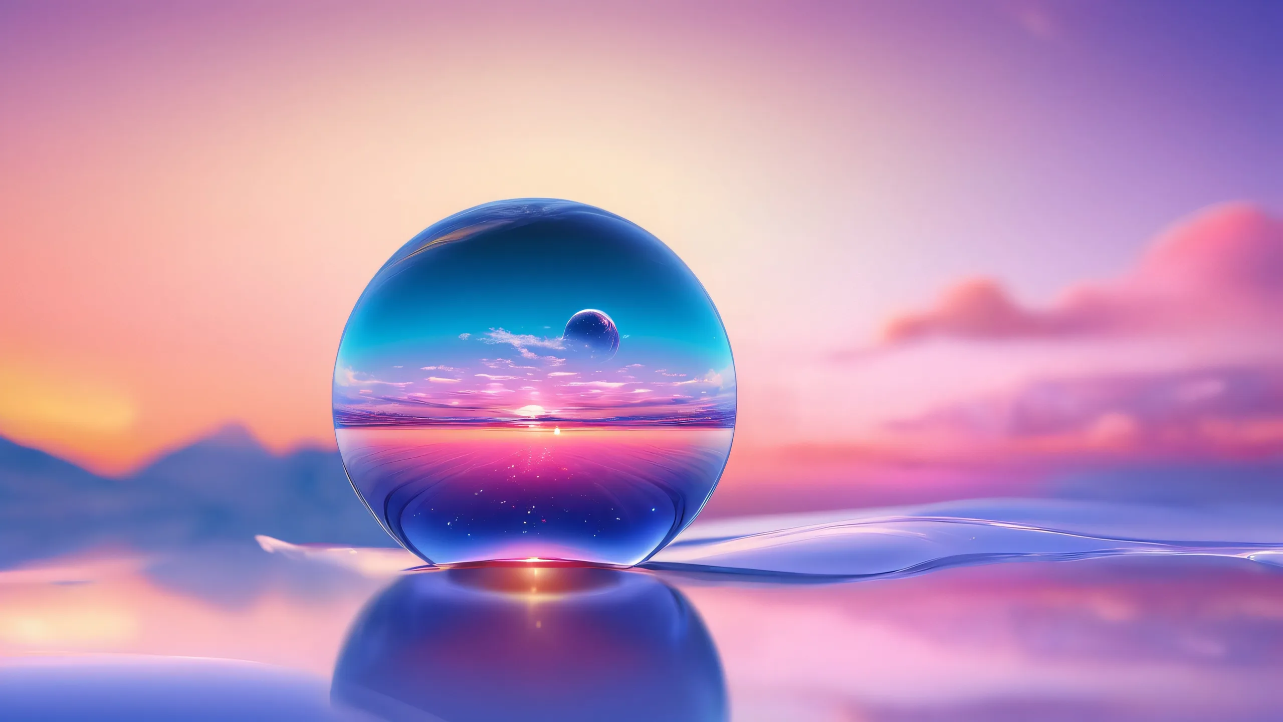 Ethereal Sphere Oasis 4K UHD Wallpaper A serene and radiant desktop wallpaper featuring a perfectly clean sphere set against an airy, cloudy sky.