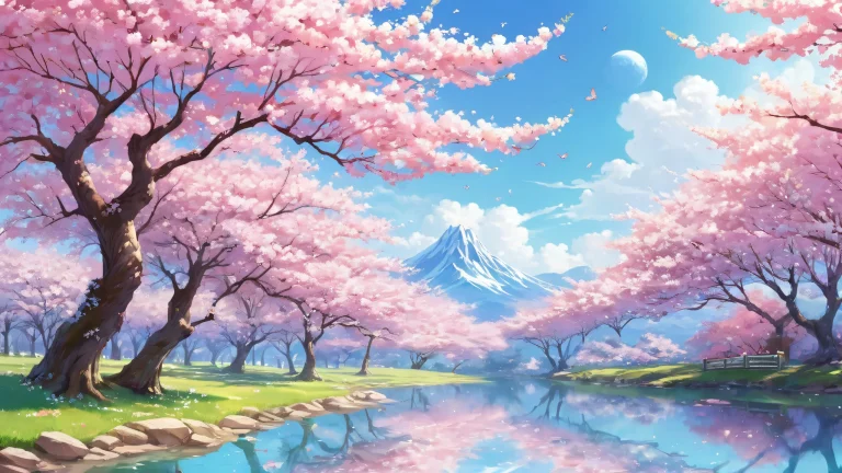 A stunning desktop wallpaper featuring Mabel Rayveil against a cherry blossom background, Perfekt für Ihren Desktop/PC.