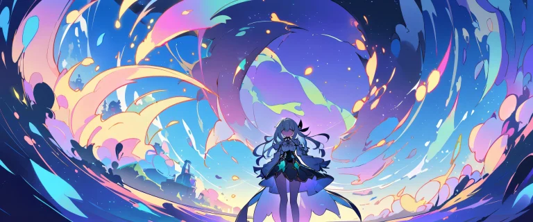 A girl gazes at the viewer from a vast, reine Leere, surrounded by radiant sunlight and beautiful sky, perfect for desktop/pc