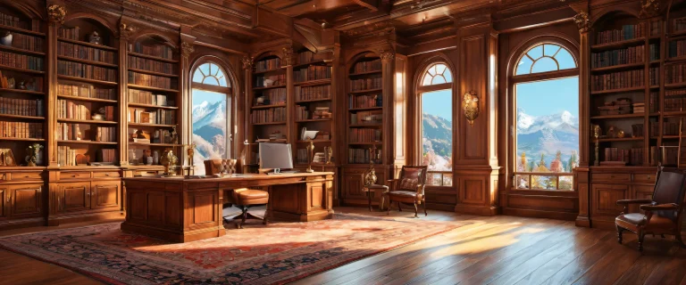 Breathtaking desktop wallpaper of a window with pure void, bookshelves and wooden trimmings for Desktop/PC.