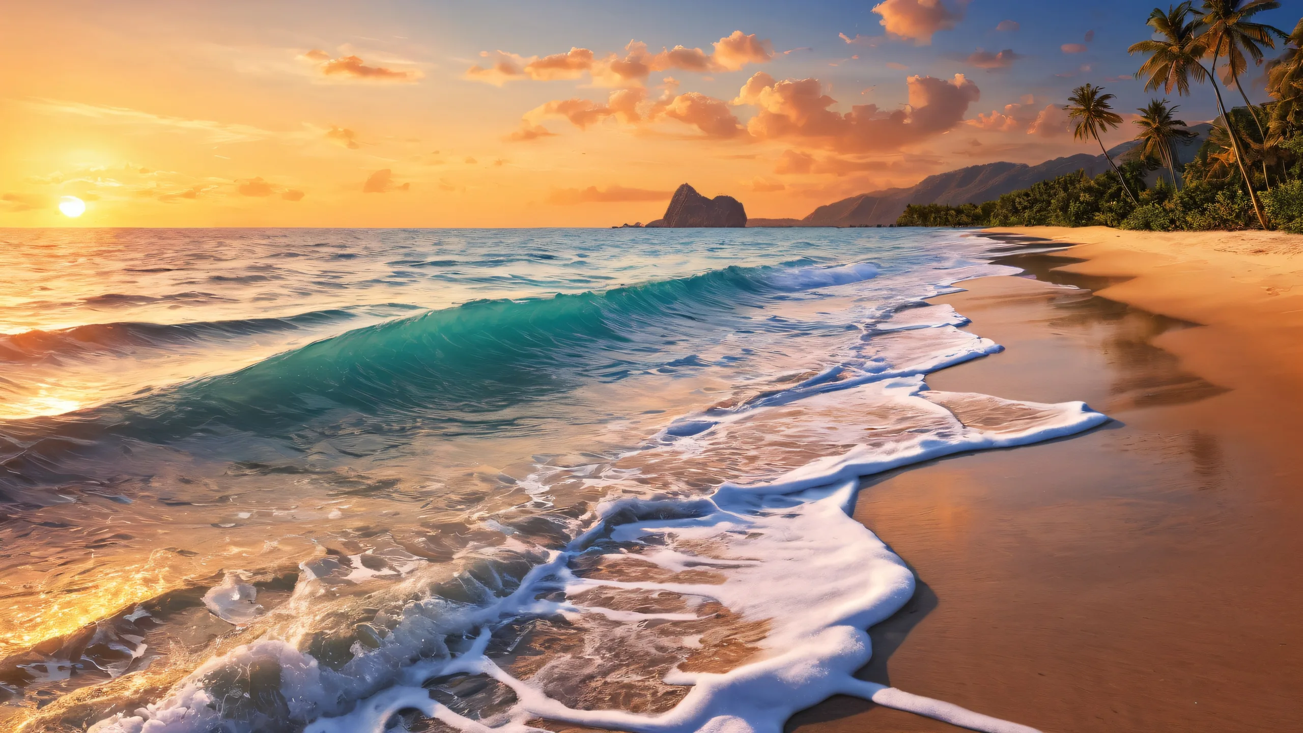 A serene desktop wallpaper of a beach at sunset, perfect for a clean and pure void on Desktop/PC.