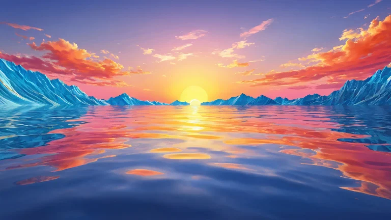 Vast pure void desktop background featuring a breathtaking sunset scene with radiant colors and ray traced reflections, perfect for use on Desktop/PC.