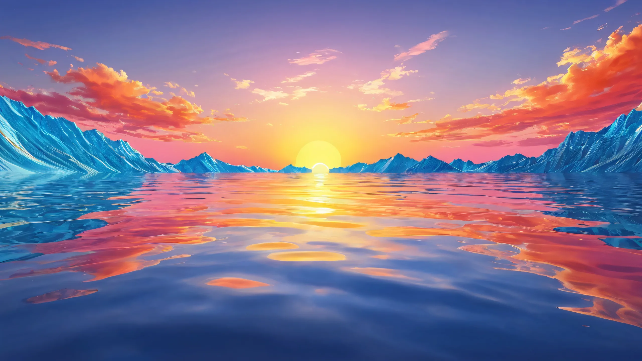 Vast pure void desktop background featuring a breathtaking sunset scene with radiant colors and ray traced reflections, perfect for use on Desktop/PC.