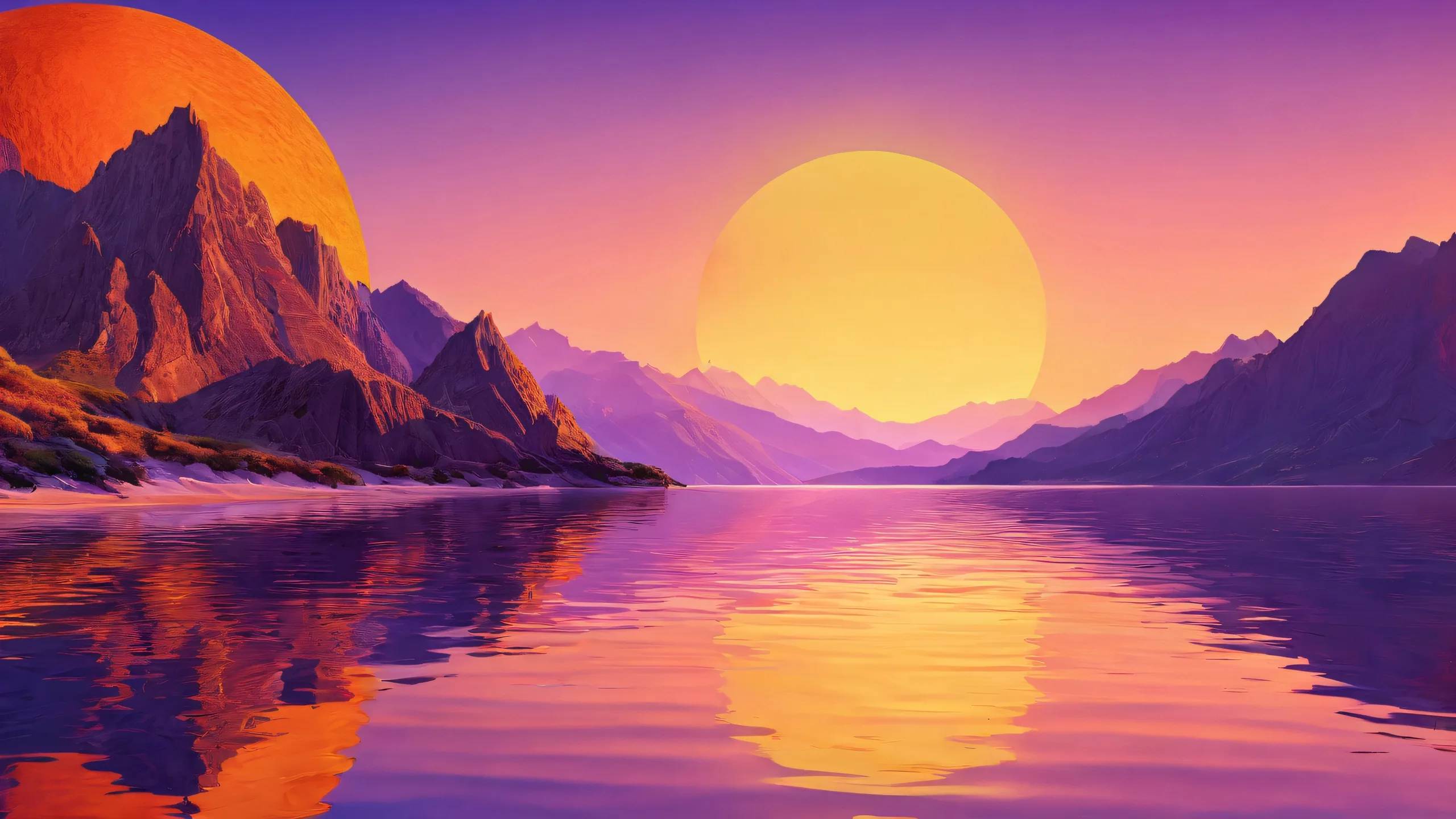 A stunning desktop image of a breathtaking sunset on a pristine void, perfect for a Desktop/PC background with vibrant colors and radiant lighting.